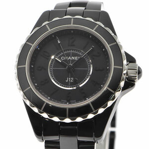 [3 year guarantee ] Chanel lady's J12 Inte ns black H4196 box guarantee attaching black ceramic new model black quarts wristwatch used free shipping 