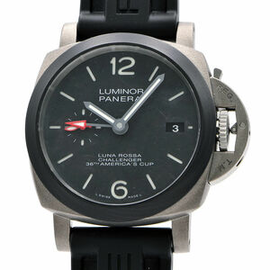 [Гарантия 3 года] Panerai Men's Luminor Luna Rossa GMT PAM01096 Box Страхование (ноябрь 2023 г.) Черный резиновый ремень Автоматические часы Подержанные Бесплатная доставка