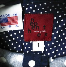 NEPENTHES ネペンテス アメリカ製 POLKA DOT SWITCHING SHIRTS ポルカドット切り替えシャツ 1 ネイビー 長袖 ドッキング トップス g13714_画像3