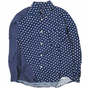 NEPENTHES Nepenthes America производства POLKA DOT SWITCHING SHIRTS Polka точка переключатель рубашка 1 темно-синий длинный рукав do King tops g13714