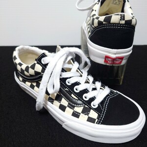 VANS バンズ チェッカー柄 オールドスクール スニーカー 靴 24.5cm レディース ベージュ/ブラック