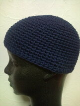 年中被れる　深型１８㎝●イスラム帽●コットン・綿１００％/紺　細編み　ハンドメイド　手編み_画像1