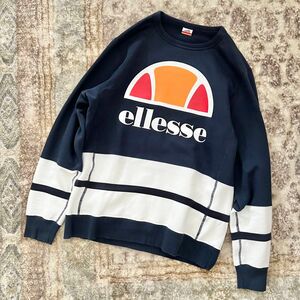 美品 希少 ellesse エンボスロゴプリントトレーナー ネイビー 日本正規品 イタリアスポーツブランド