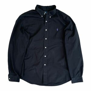 90's POLO Ralph Lauren ポロラルフローレン　長袖シャツ　黒/ブラック　紫ポニー　XXLサイズ