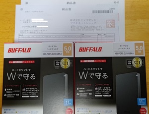 バッファロー　ポータブルHDD　5TB　新品　保証有　24年2月26日購入　耐衝撃