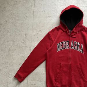 vintage 90's GENUINE ヘビーオンス カレッジロゴ NEBRASKA プルオーバーパーカー レッド M