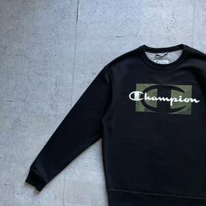 champion チャンピオン 迷彩プリント ワンポイントロゴ クルーネック スウェット トレーナー ブラック M