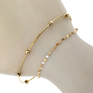 K18YG yellow gold bracele 2 ream cut ball bangle petaru chain ~18cm free size [ new goods finish settled ][el][ used ]