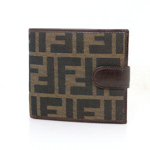 フェンディ FENDI ブラック ブラウン レザー キャンバス ズッカ 二つ折り財布 07 15814 001 メンズ 【xx】【中古】4000014801600897