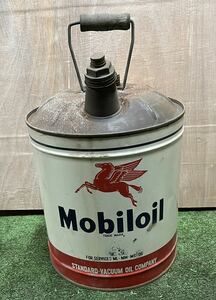 (s)昭和レトロ当時物　希少レア　Mobiloil　モービルオイル　ビンテージオイル缶　ペール缶　18L　現状品