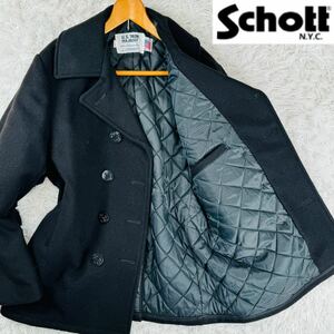 極美品●ショット SCHOTT ピーコート ミドル丈 ダブルボタン アメリカ製 U.S.740N PEA JACKET サイズ42 XL相当 黒 ブラック キルティング