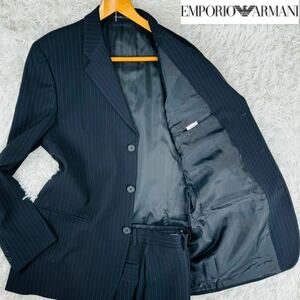 極美品【超レアXXL】圧巻のストライプ!エンポリオアルマーニ EMPORIO ARMANI セットアップスーツ 黒 イタリア製 圧倒的存在感 美シルエット