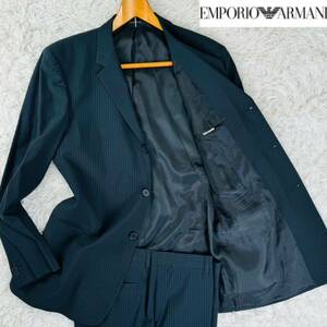 極美品【国宝級XXXL】漂う本格イタリアのオーラ!エンポリオアルマーニ EMPORIO ARMANI セットアップスーツ 54ストライプ 黒 存在感◎高級◎