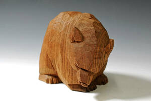 【木彫り熊】　八雲　 木歩 作 引間二郎　1994年　ハツリ彫り　高さ：10cm　0302020-1