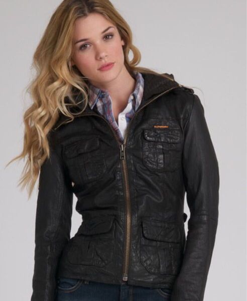 Superdry 極度乾燥 ベッカム着用モデル 二重襟 ジッパー レザー ジャケット バイクジャケット
