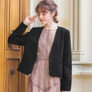 Flolia ノーカラーミディアム丈長袖ジャケット Lサイズ