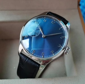 限定版　Geervo　41ミリメートル　ブルーダイヤル　サファイアガラス　メンズ　ブラックレザー　手巻き機械式腕時計