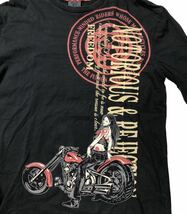 大きいサイズ ● BULLET NOISE バレットノイズ ● 和柄 バック ビッグ 桜×バイクガール 極童 プリント 長袖 Tシャツ ロンT ブラック LL_画像5