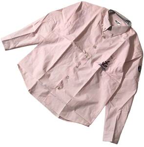 大きいサイズ ■ SINA COVA シナコバ ■ 水兵 ロゴ ワッペン 刺繍 長袖 ボタンダウン シャツ ピンク LL