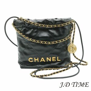 CHANEL【シャネル】 CHANEL 22 ミニ チェーン2wayバック シャイニー カーフスキン ブラック/ゴールド金具 レディース【USED】(HY-9270)