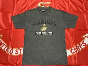 中古美品　MADE IN USA USMC CAMP PENDELTON Ｔシャツ　TCX APPAREL製　MEDIUM グレー