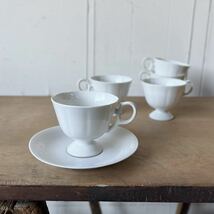 2個set 足付きカップ デットストック 白磁 陶器　検: マグカップ コーヒー 珈琲 ティーカップ デザートカップ カフェ レトロ ビンテージ_画像9