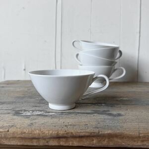 2個set シンプルカップ ティー スープ デットストック 白磁 陶器　検: スープカップ フレンチ コース ビストロ カフェ レトロ ビンテージ