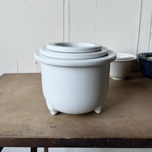 大中小3個set 白磁 入子 植木鉢 デッドストック 陶器　検: ホワイト 園芸 鉢 山野草 草花 多肉植物 プランター ガーデニング アンティーク