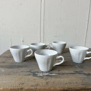 5個set レリーフデミカップ小 デッドストック 白磁 陶器 検: コーヒー 珈琲 ティーカップ デザートカップ レトロ ビンテージ アンティーク