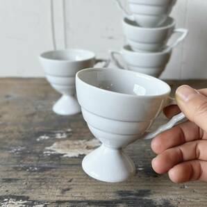 5個set 段々デミカップ デッドストック 白磁 陶器 検: ホワイト 白 コーヒー 珈琲 デザートカップ 喫茶 カフェ レトロ ビンテージの画像2