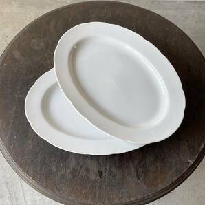 白磁 大 ※5枚set※ オーバルリム デットストック 検: 楕円 陶器 メイン ワンプレート フランス アンティーク ビンテージ オーバルプレートの画像2