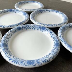 5枚set 青 花柄 小皿 白磁 デットストック 1970年代貿易 検: 取り皿 デザート 豆皿 小プレート 陶器 アンティーク ビンテージ ヴィンテージの画像4