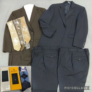 メンズ ビジネス スーツ 11点セット 170-175cm dunhill ダンヒル POLO ZERBIZONE 2タック ストライプ ネイビー ネクタイ 靴下