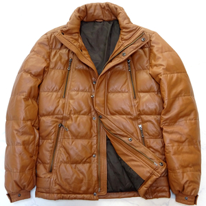 美品 MALE ＆ CO 羊革 レザーダウンジャケット スリムフィット ブラウン Mサイズ LEATHER DOWN JACKET