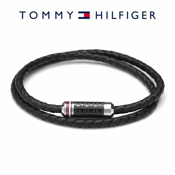 トミーヒルフィガー ブレスレット tommy hilfiger 二連 ダブルラップ レザー ブレスレット 2790327 ブラック TH ロゴ メンズ 男性