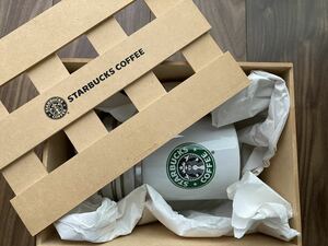 送料無料 ☆ 未使用 スターバックス 旧ロゴ キャニスター キャスク コーヒー豆 容器 陶磁器 保存容器 木箱付き レア 1999年