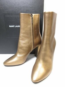 未使用【サンローランパリ SAINT LAURENT PARIS】 LOU95 ZIP BOOTIE ハイヒール サイドジップブーツ (レディース) 37 ゴールド ■18LZ4372