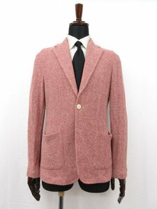 超美品【CLAUDIO TONELLO クラウディオトネッロ】 T-JACKET リネン混 織柄 ニットジャケット (メンズ) sizeS 赤系 イタリア製 ■29MN4868■