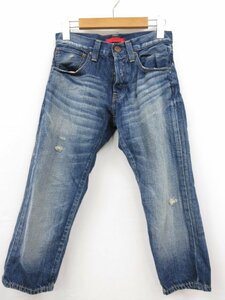 【レッドカード RED CARD】 クラッシュ ヴィンテージ加工 クロップドデニムパンツ RC-003-2 (レディース) size27 インディゴ ■5LP2375■