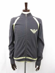 美品 【エンポリオアルマーニ EMPORIO ARMANI】 ラインデザイン ジップアップ 長袖ニット (メンズ) sizeS チャコールグレー ■29MN4882■