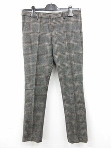 超美品 【ドリスヴァンノッテン DRIES VAN NOTEN】 ウールチェック柄ノータックスラックス パンツ (メンズ) size48 グレー系■5MPA0313■