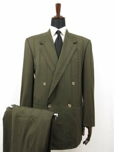 HH [ Gianni Versace GIANNI VERSACE] double 4 button suit ( men's ) size48~50 corresponding khaki green group stripe pattern #27RMS7812
