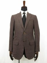 超美品 【Ermenegildo Zegna エルメネジルドゼニア】シルク×リネン混 2ボタン ジャケット(メンズ) size44C ブラウン系 織柄 ■28MJ8762_画像1