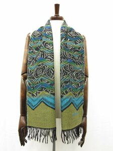  super-beauty goods [ Missoni MISSONI] archive Jaguar do weave pattern fringe muffler stole ( men's ) black × green group #5ME6464#