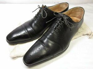 HH【サントーニ Santoni】 8477 ホールカット メダリオン ドレスシューズ 紳士靴 (メンズ) size8 ブラック ■18MZA4633■