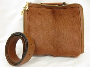 未使用【トリーバーチ】 ゴートファー×レザー 2WAYショルダーバッグ ARTHUR FUR BRIEFCASE (レディース) ブラウン 定価10万↑ ■5HT2431■