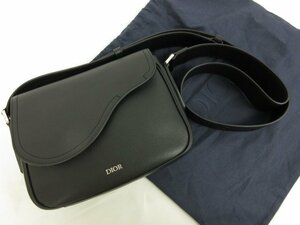 極美品【ディオールオム Dior HOMME】 21-BO-0222 シボレザー ショルダーバッグ クロスボディバッグ (メンズ) ブラック ■5HT2446■