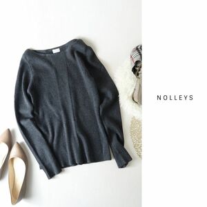 超美品☆ノーリーズ NOLLEYS☆イタリア糸使用☆洗える 毛100% CASHWOOLリブボートネックプルオーバーニット 38サイズ☆A-O 0564