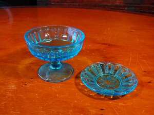 氷コップ・ブルー・小さいガラスレース皿・ペロペロ・ままごと・セット