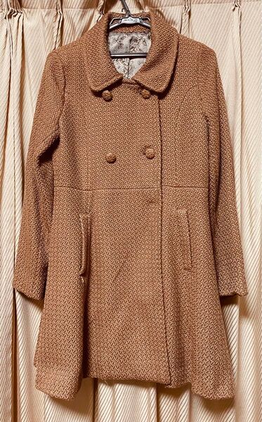 トイプードルみたいなもこもこ 冬物 ロングコート レディース M〜L 可愛いピンクベージュ 美品 秋冬